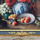 Tableau grand format. "Nature morte aux coquelicots".