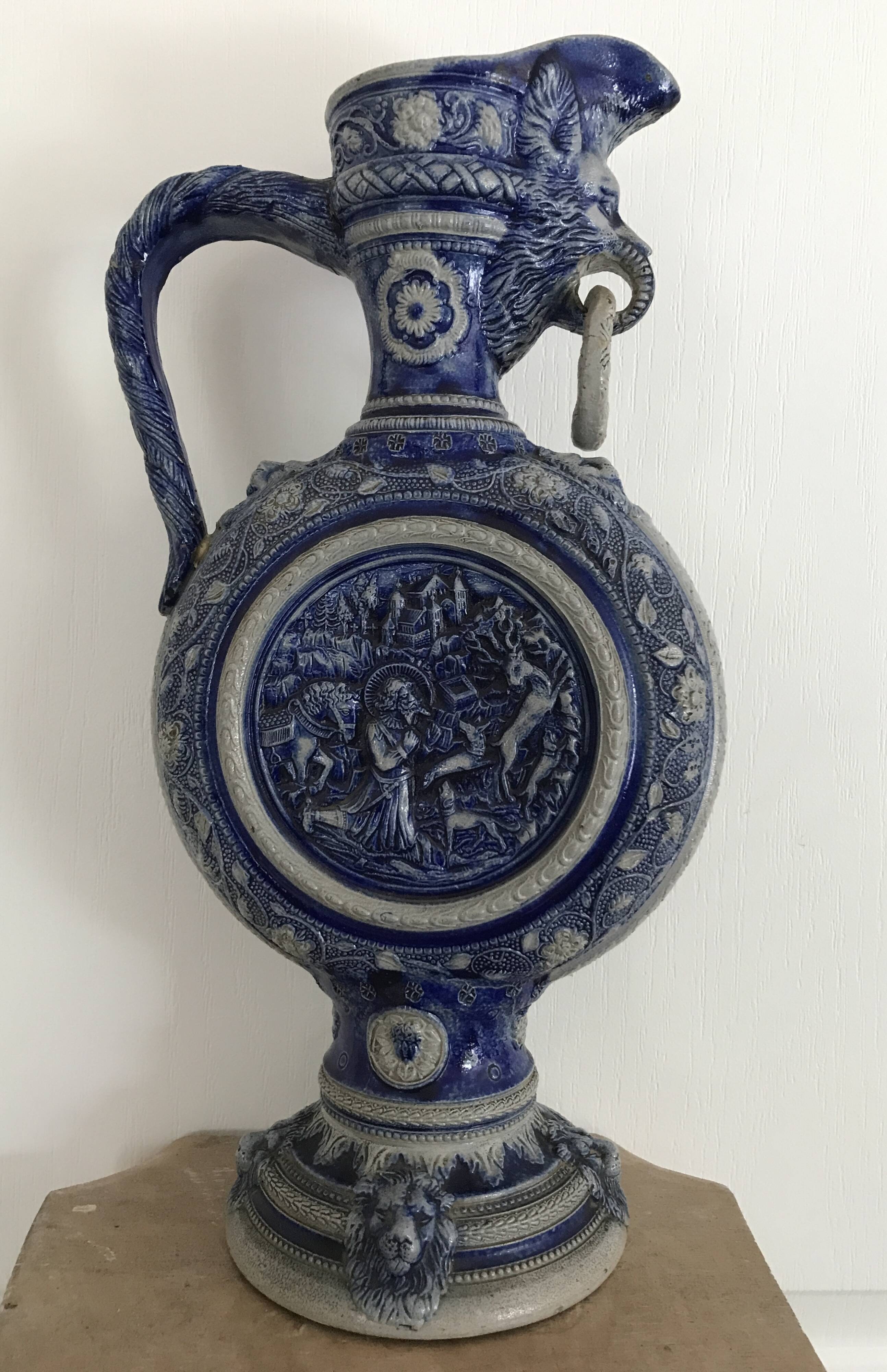 PITCHER Ewer in Stoneware from WESTERLAND, Germany, medallions and sculptures
