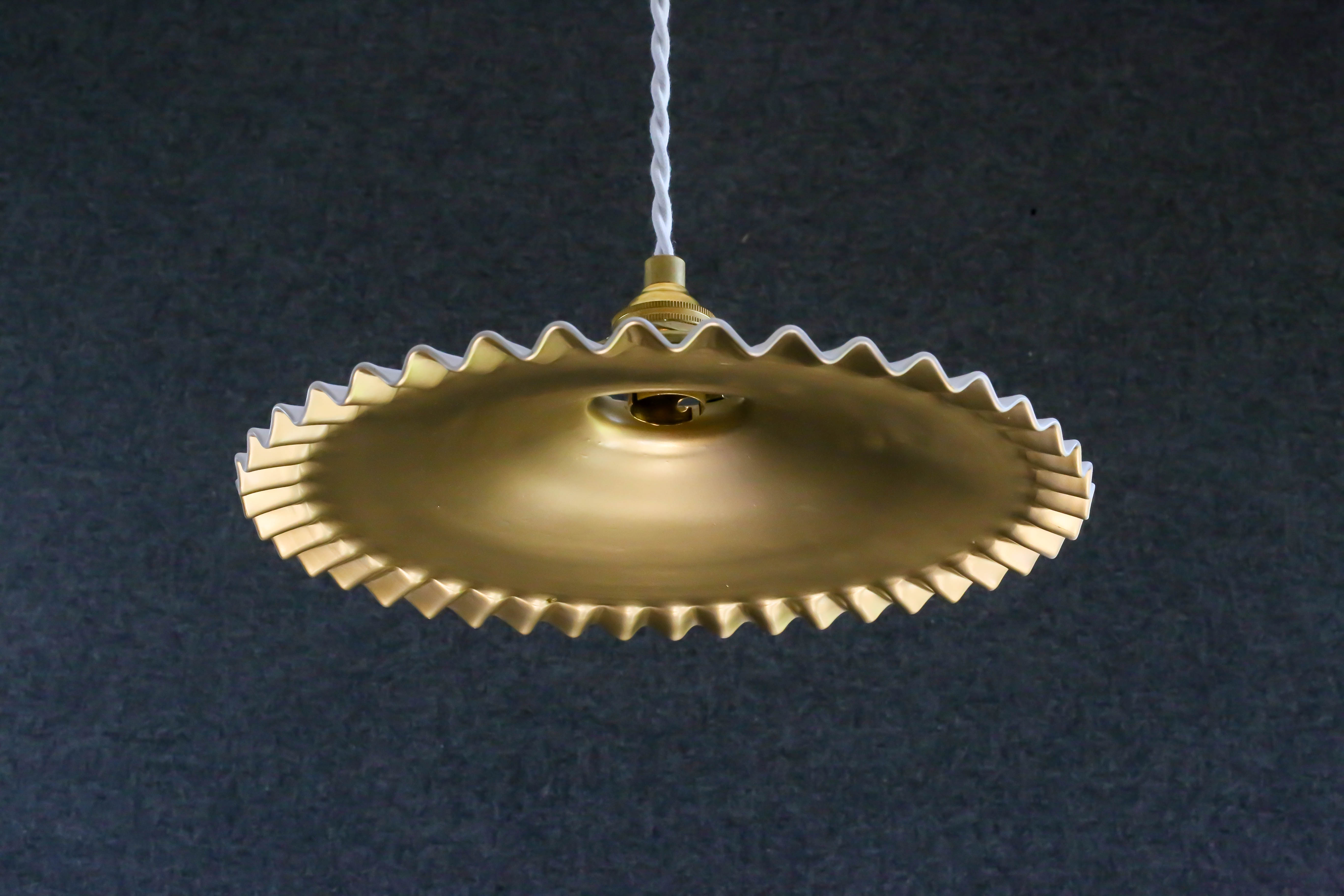 Old opaline pendant lamp painted white and gold - new cable and socket