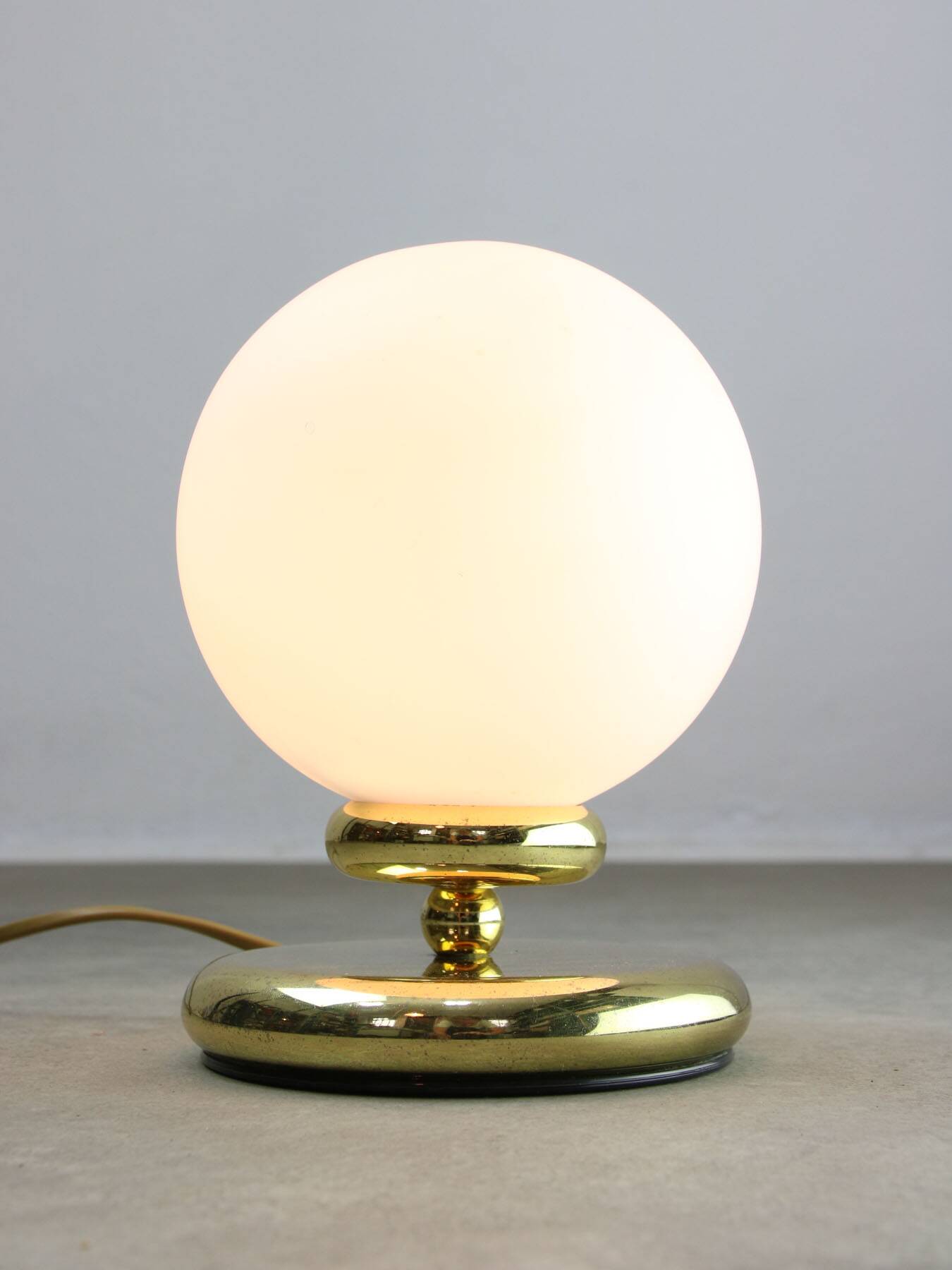 Vintage Golden Italian Metal and Opaline Table Lamp, 80s
