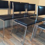 Set de 6 chaises vintage 70 piétement chrome assise Skaï noir
