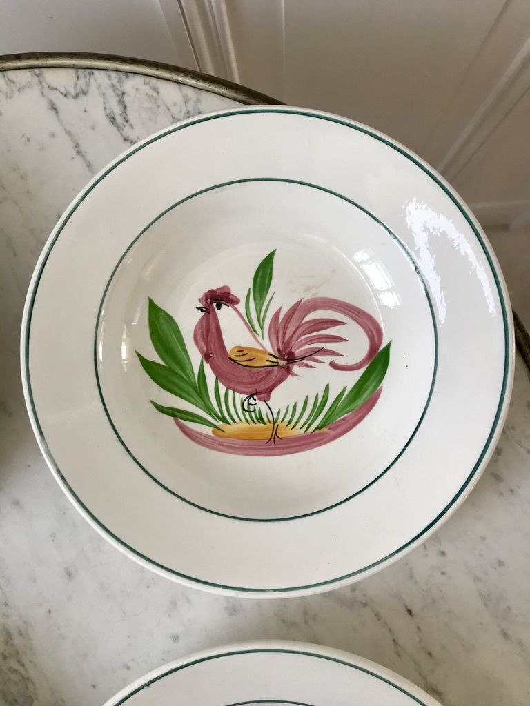 Lot of 5 hollow plates digoin sarreguemines model "rooster" years 40-50