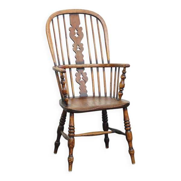 Chaise de salle à manger Windsor à dossier haut, style anglais ancien