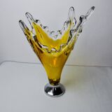 Vase sommerso par seguso en verre de murano jaune, italie, 1970