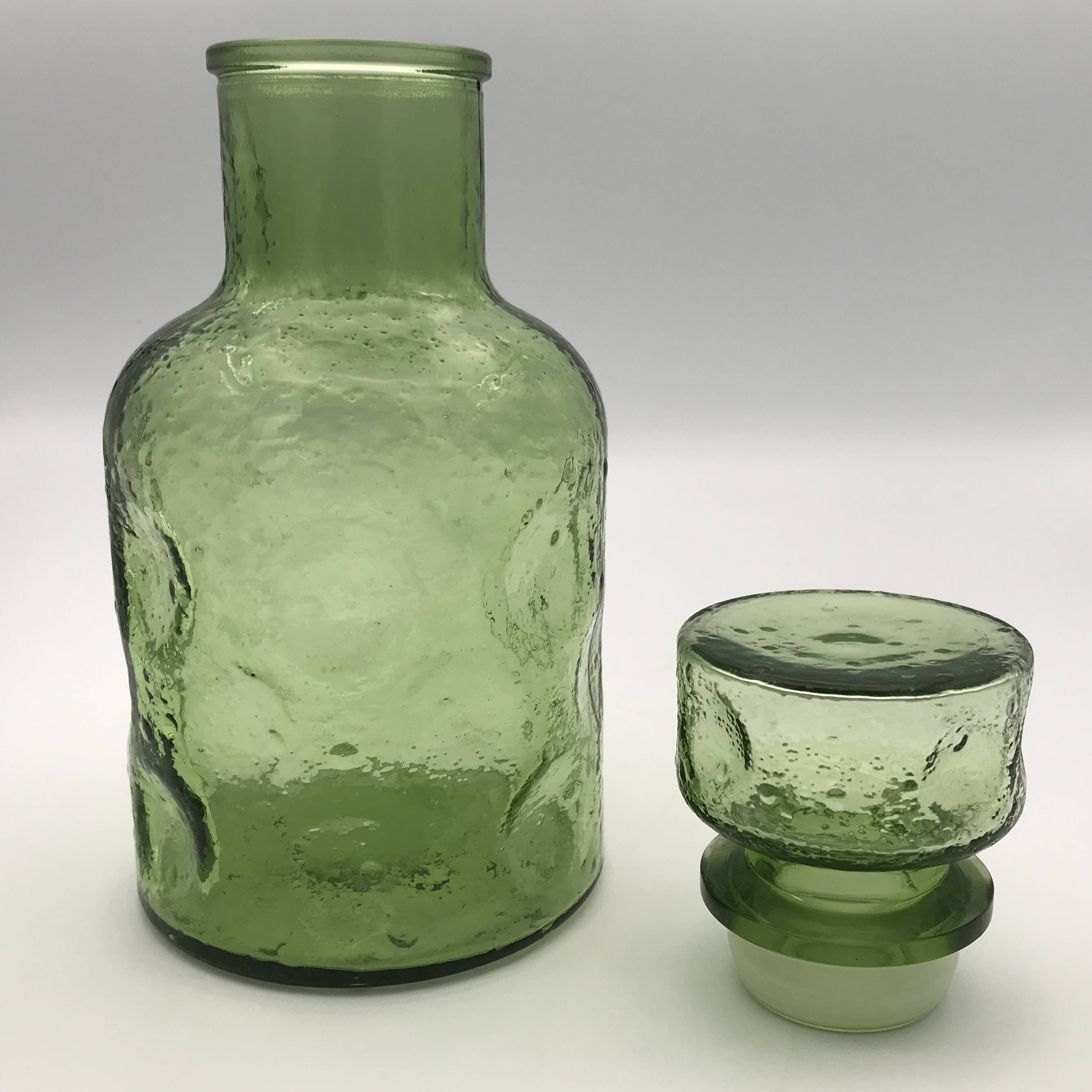 Vintage Green GLASS CARAFE in Empoli style with effect 24.5 cm