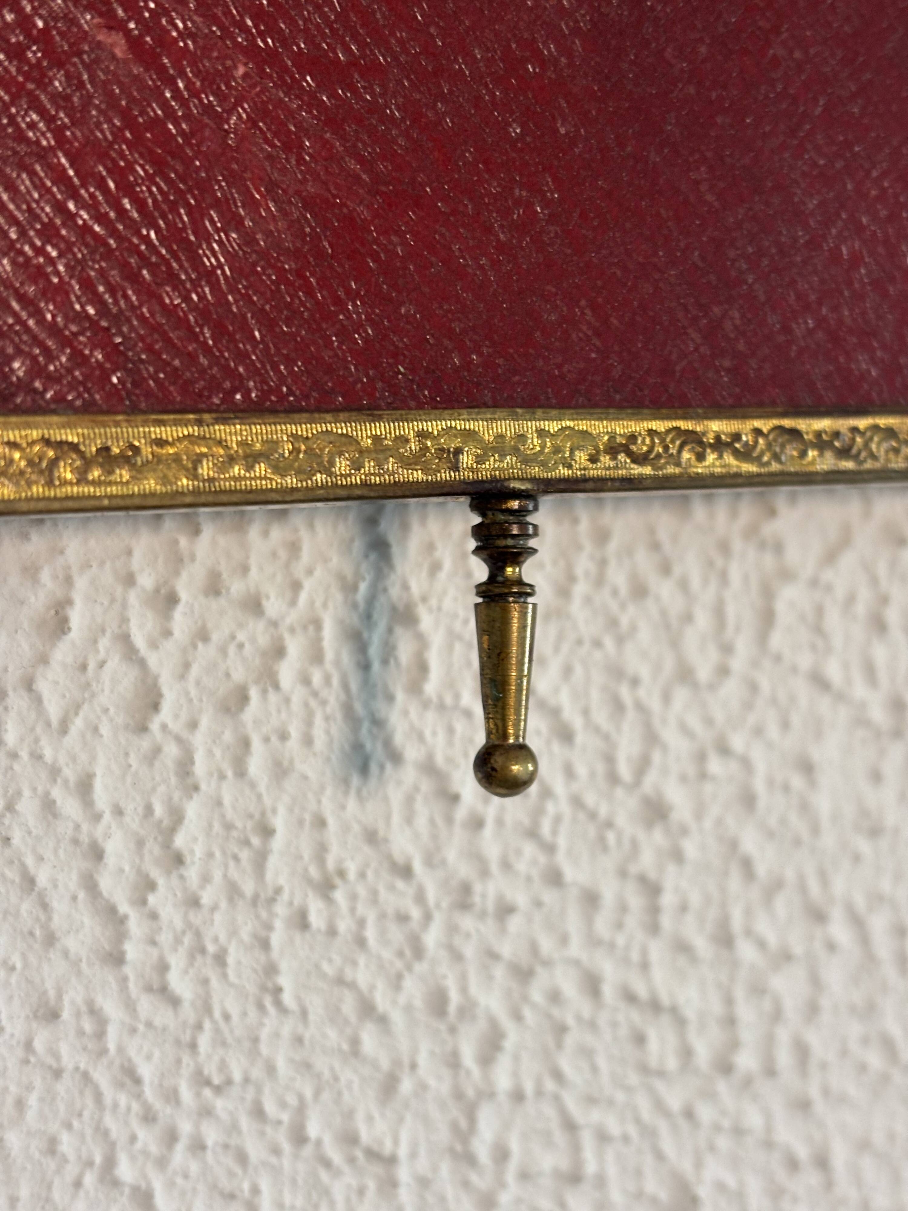 Vintage 1900s triptych barber mirror JB gilt burgundy - 30 x 67 cm
