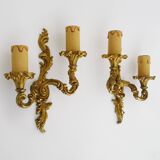 Antique pair of double-light brass wall sconces, 1960s