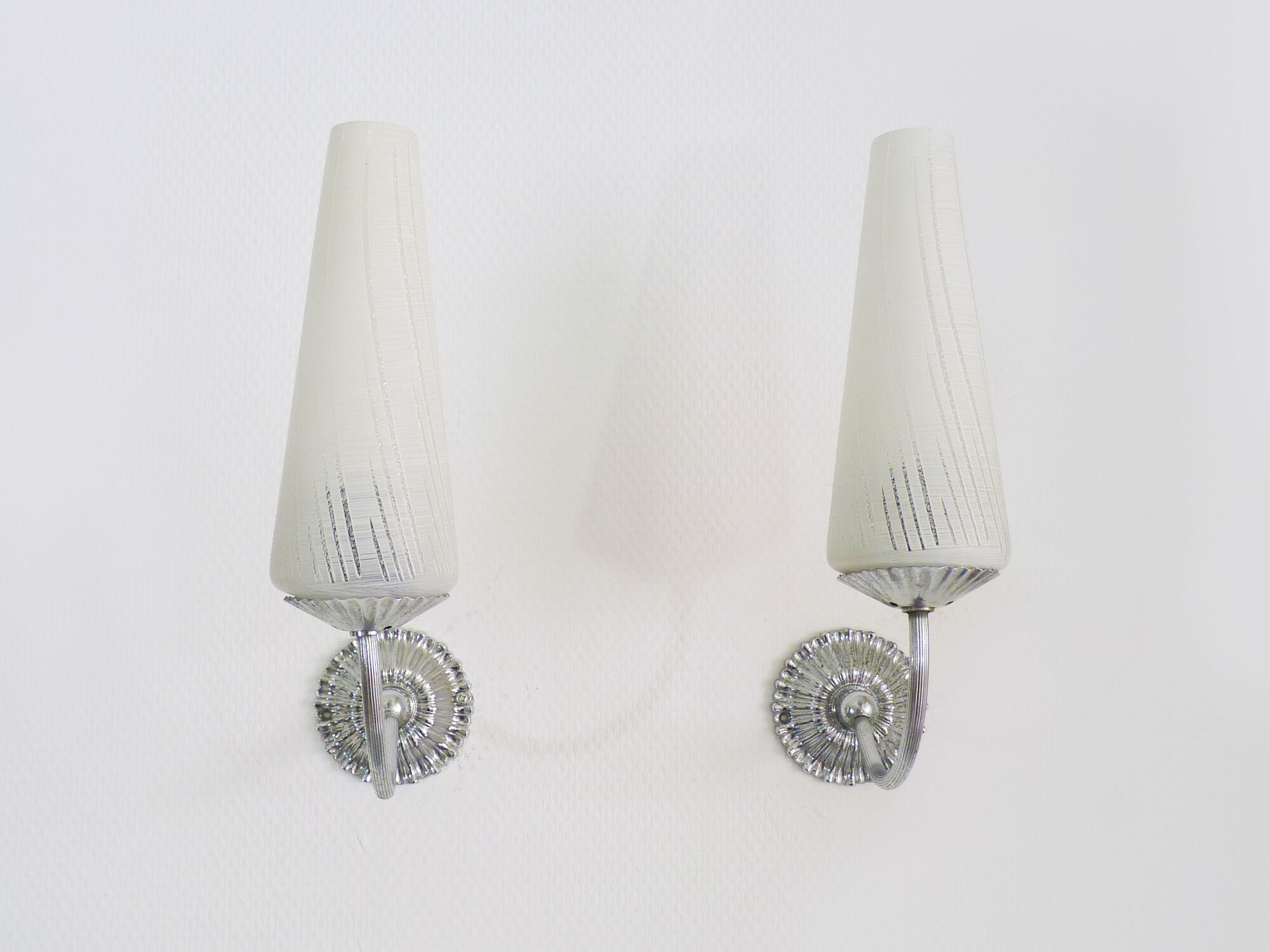 Pair of vintage metal wall sconces with glass tube 1970