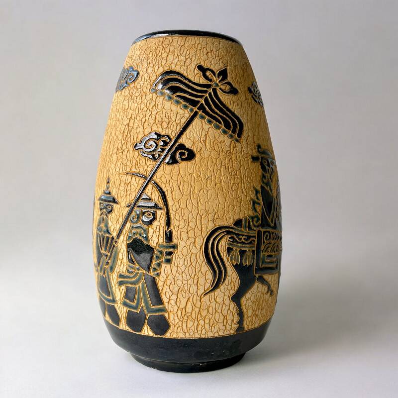 Vintage ceramic art studio vase Dona Saigon Vietnam 1970s