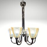 Ceiling light / Chandelier Atelier Petitot Paris, glass and nickel-plated metal, Art Deco, 1930s – France