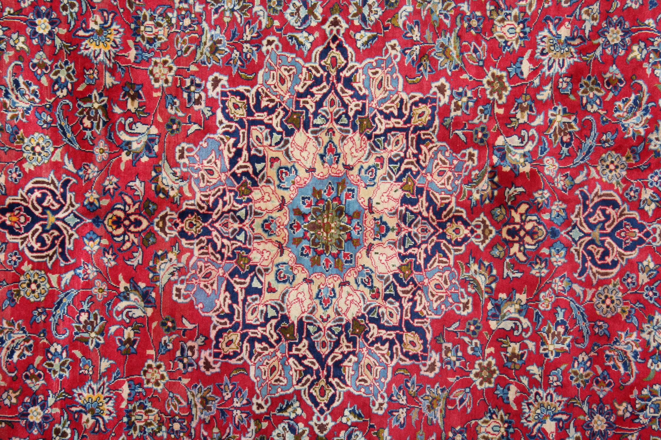 Handmade oriental red blue wool rug - 264x355cm