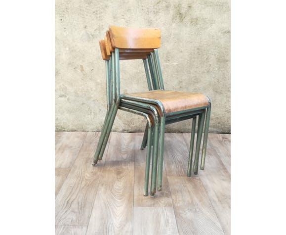 Lot de 4 chaises d'ecole vintage stella