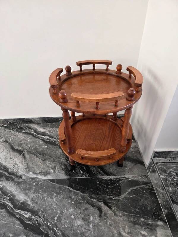 Vintage solid wood trolley on wheels