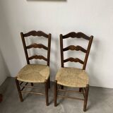 Pair of rustic oak straw chairs