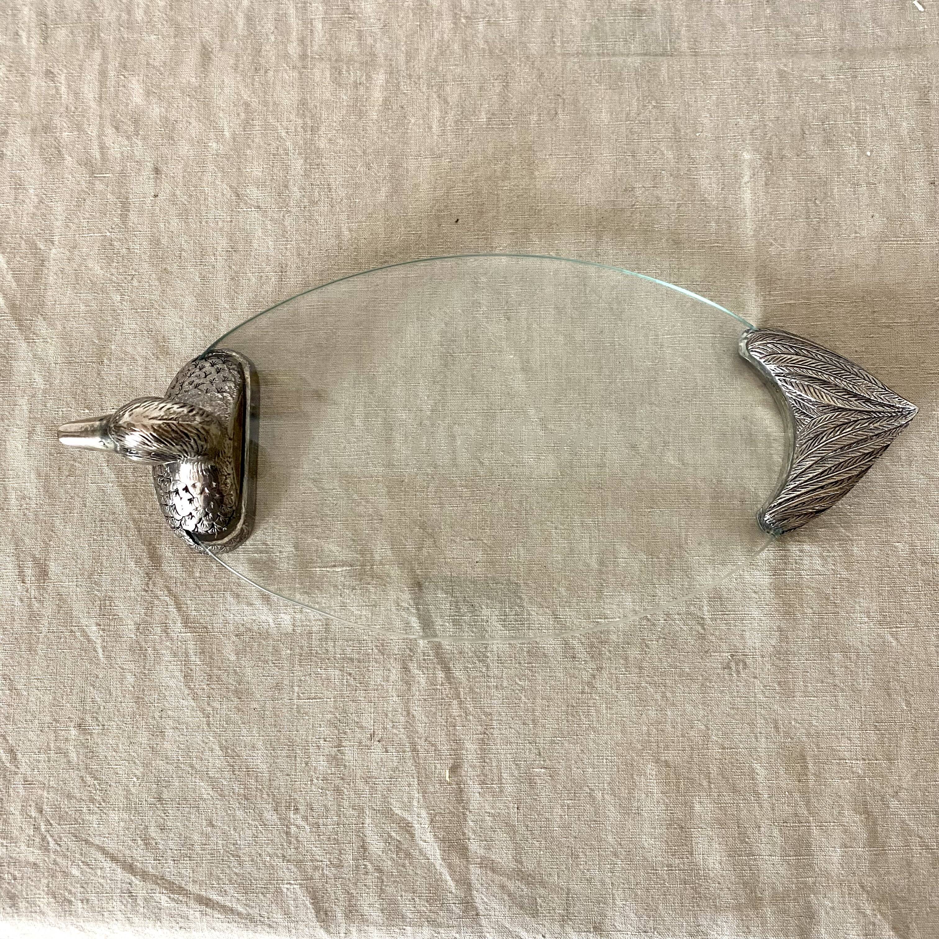 Foie gras serving dish duck glass and metal