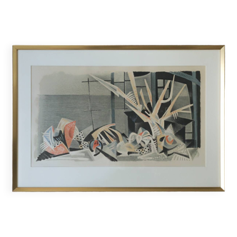 Jürgen Von Konow, Window View, Söndrum, Lithographie couleur, 1958, Encadrée