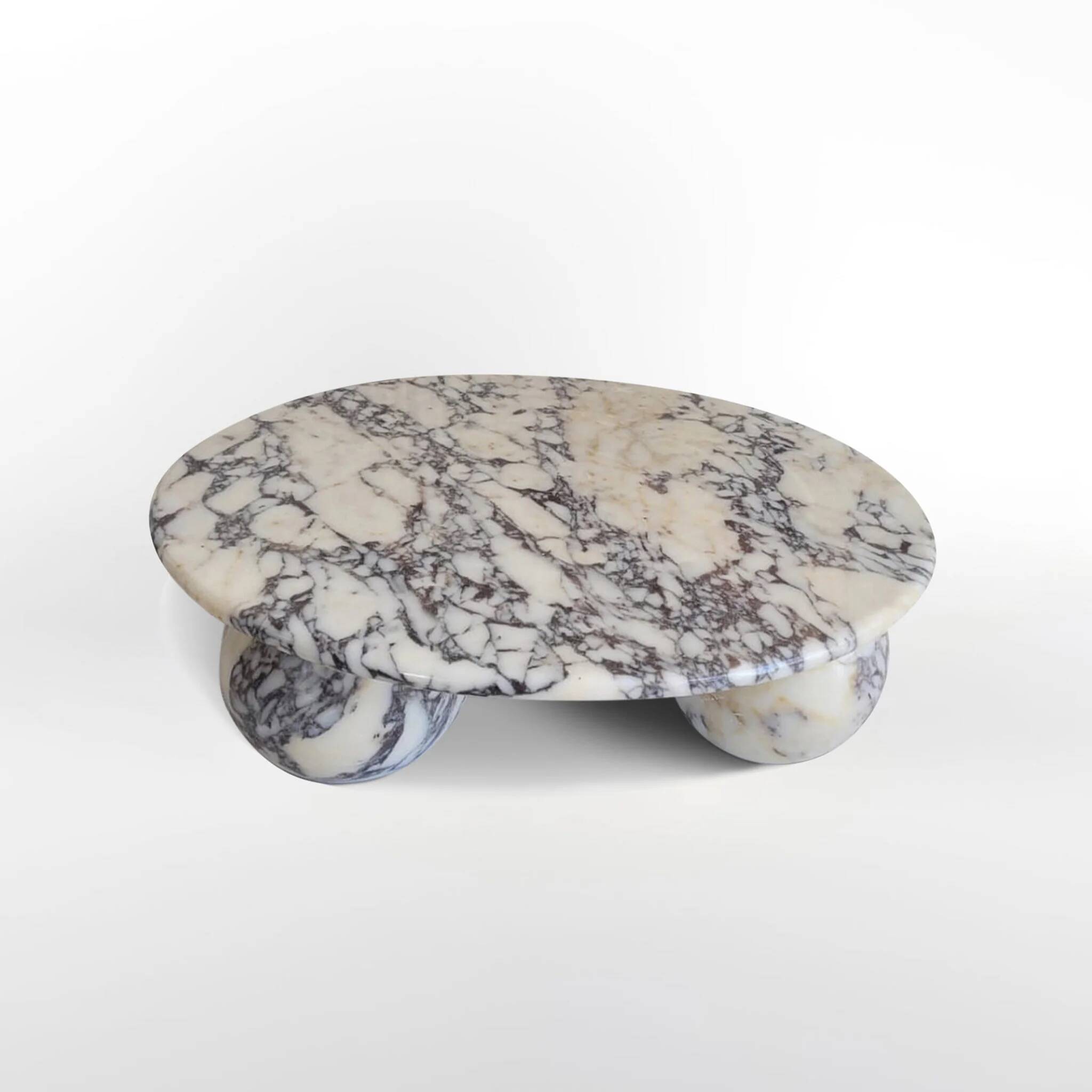 Round Coffee Table Viola Violet Marble with Ball Sphere Legs