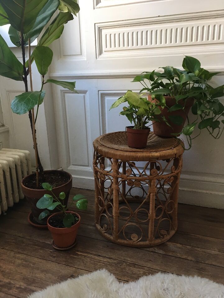 Peacock vintage rattan side table