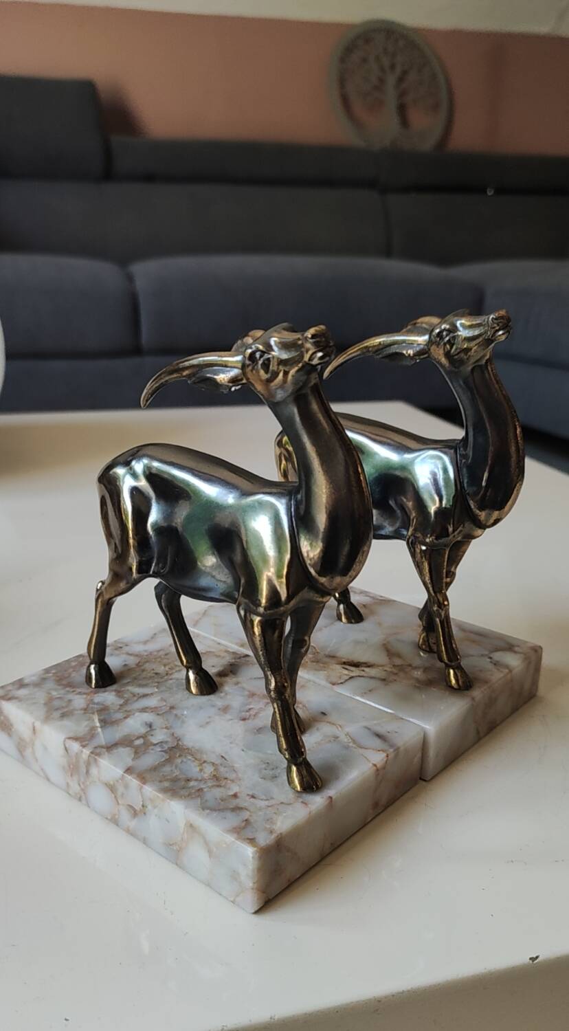 Art Deco Bookends Pair / Antelopes / Regule / Marble