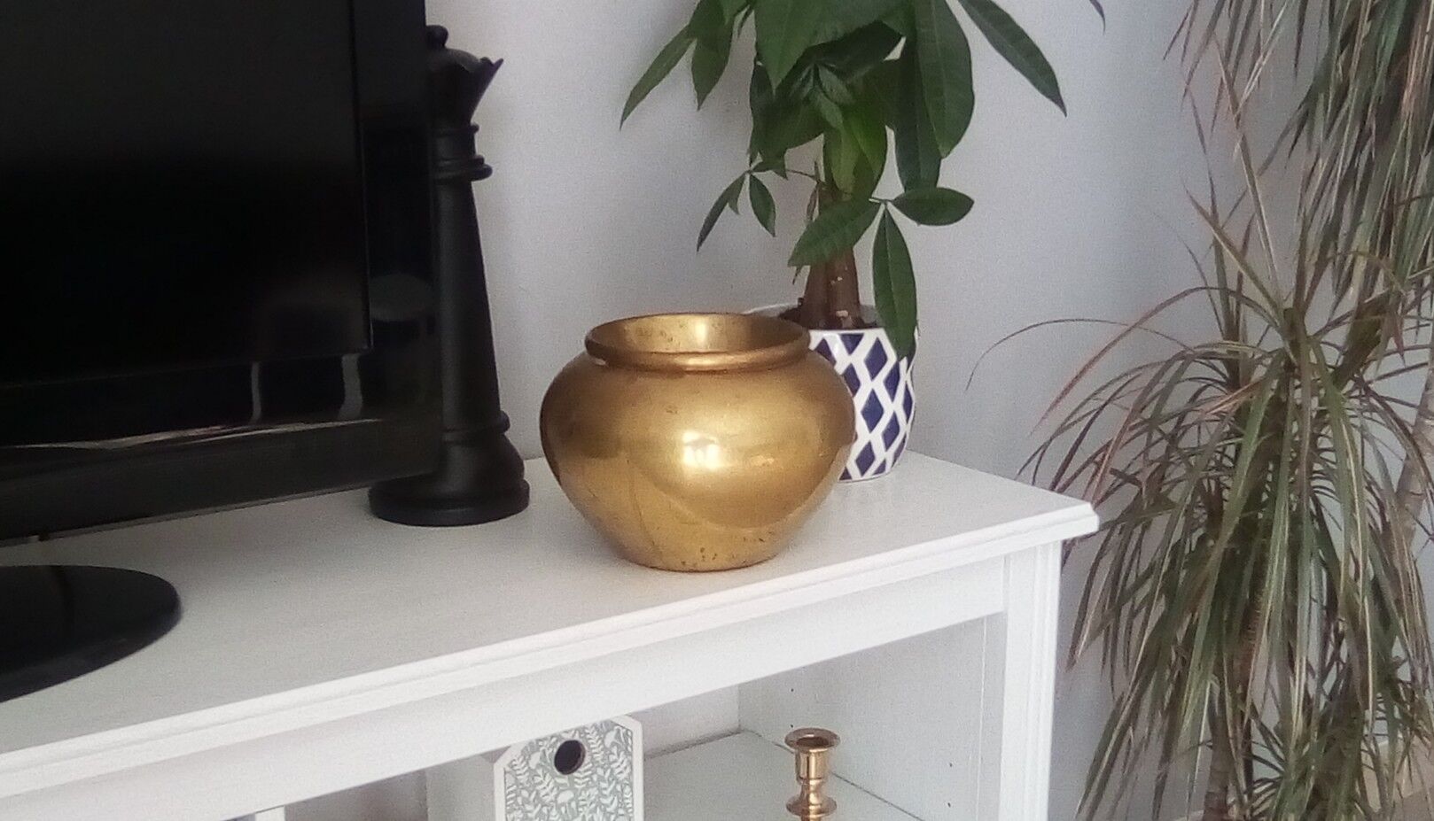 Gold solid brass art deco pot cover