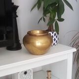 Gold solid brass art deco pot cover
