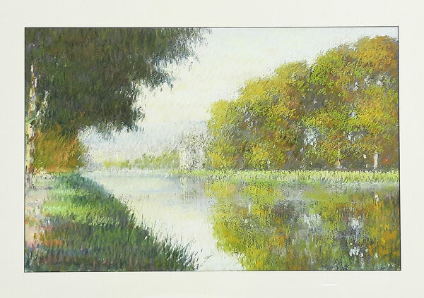 Pastel représentant un paysage au bord de l'eau par Gregory Davies