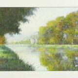 Pastel représentant un paysage au bord de l'eau par Gregory Davies