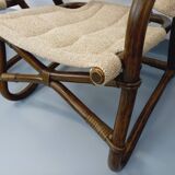 Suite de 3 fauteuils danois vintage esprit safari de Horsnæs Møbelfabrik en rotin et tissu des année
