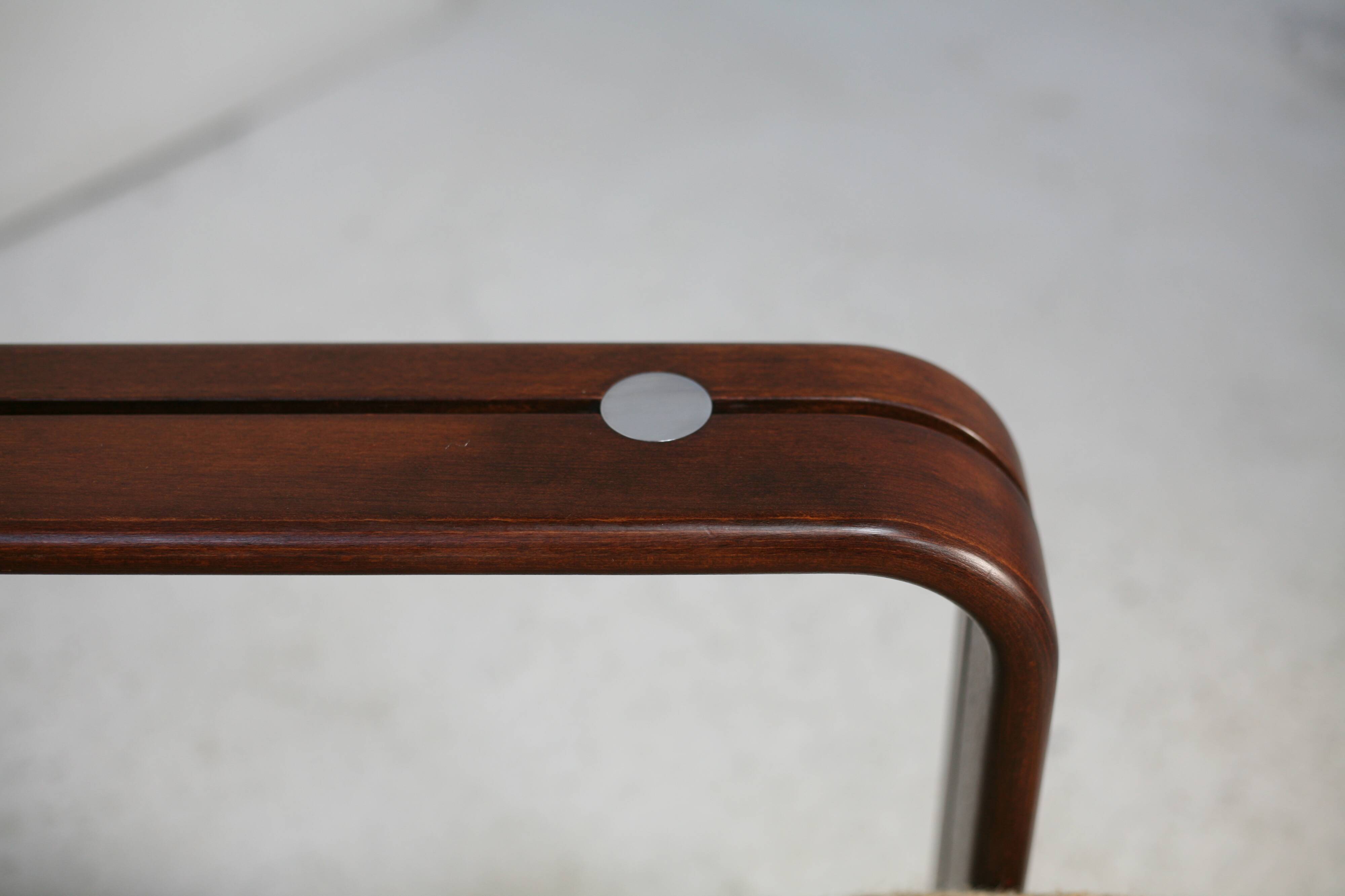 Modernist armchair. Wool, wood and steel. Circa 1970