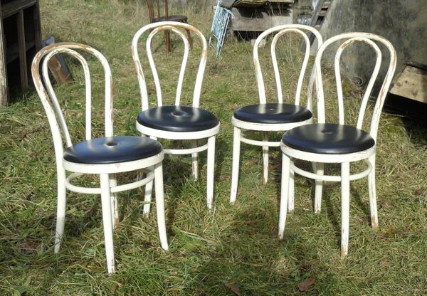 Série de 4 chaises bistrot Thonet blanches et noires