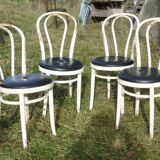 Set of 4 white and black Thonet bistro chairs
