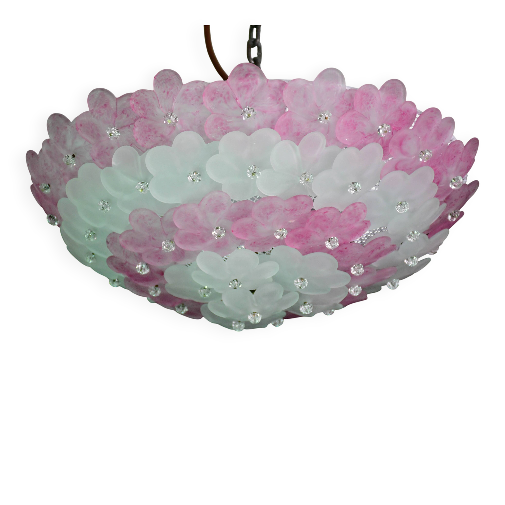 Elegant Murano ceiling light pink flower by Seguso for Venini, Italy