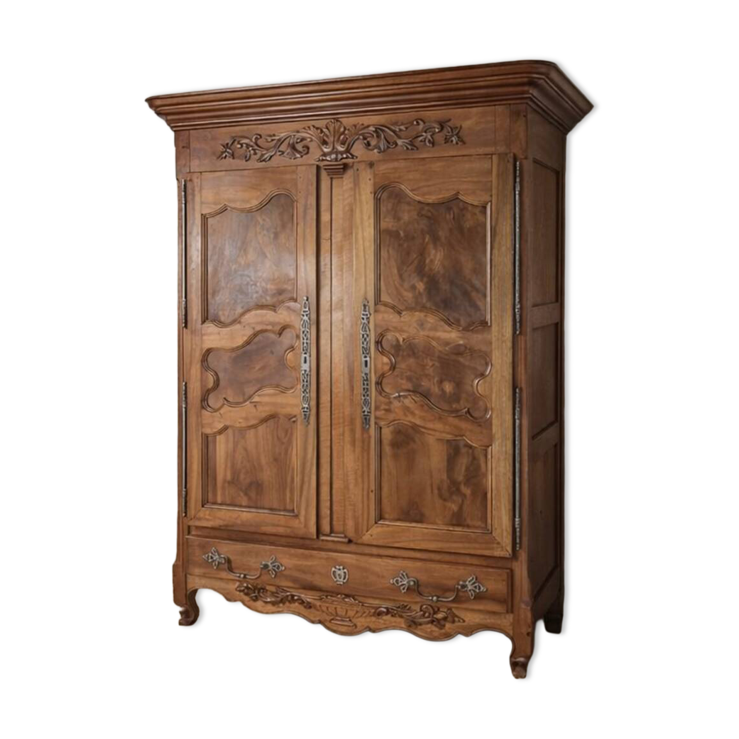 Large carved antique wardrobe – solid wood – country style / farmhouse