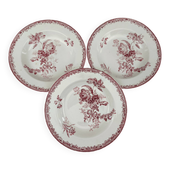 Set of 3 soup plates from the early 20th century, Sarreguemines Fontanges model