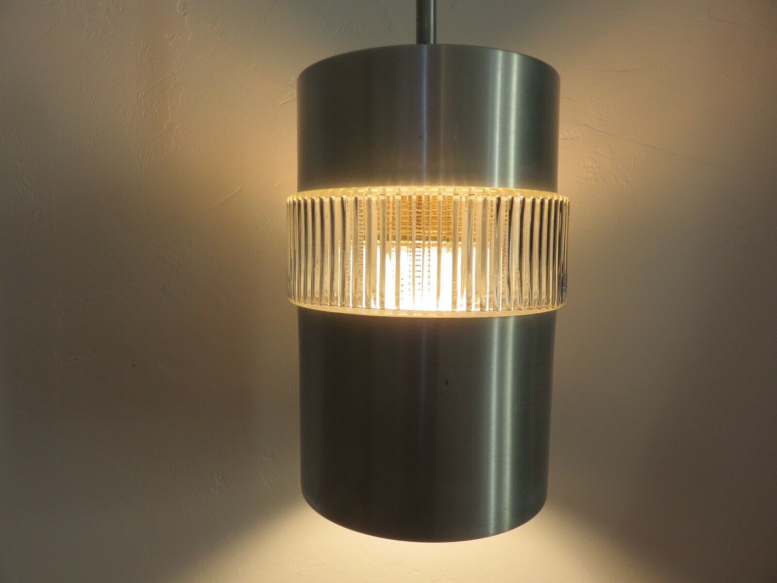Scandinavian hanging lamp in glass and brushed aluminum 60s 70s
