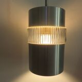 Scandinavian hanging lamp in glass and brushed aluminum 60s 70s