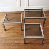 Set of 3 nesting stainless steel coffee tables 1970