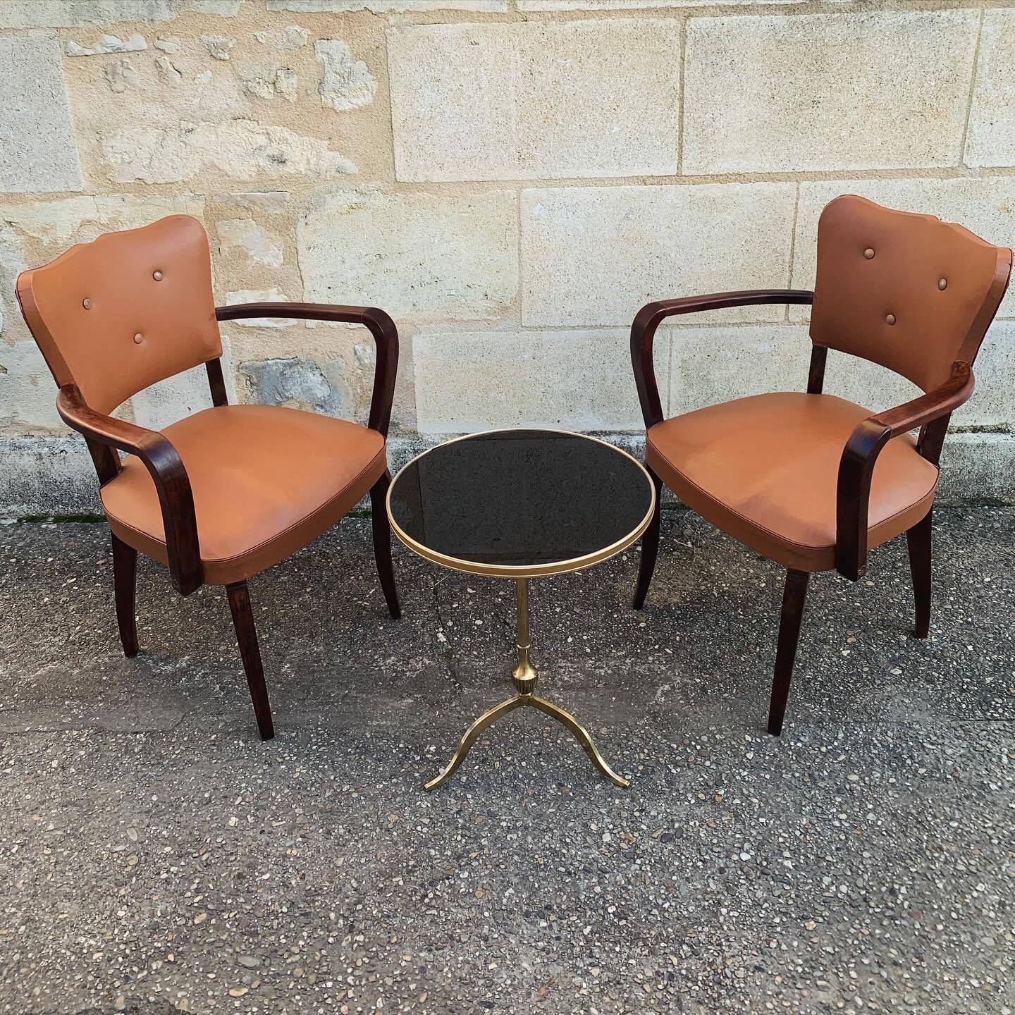 Vintage brass and glass pedestal table