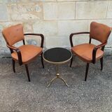 Vintage brass and glass pedestal table