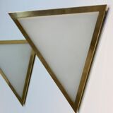 Set of brass & opal glass triangle wall sconces from Glashütte Limburg, Germany 1970