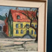 Original Swedish Oil on Panel – “Urban Landscape” by B. Gustavson – Signed – Dated 1947 – Vintage & Framed