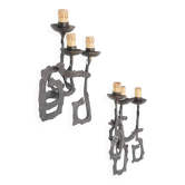 Pair of Brutalist wrought iron wall lamps, 1960s