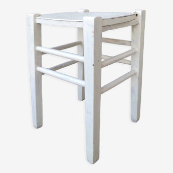 Tabouret ancien en bois peint patiné