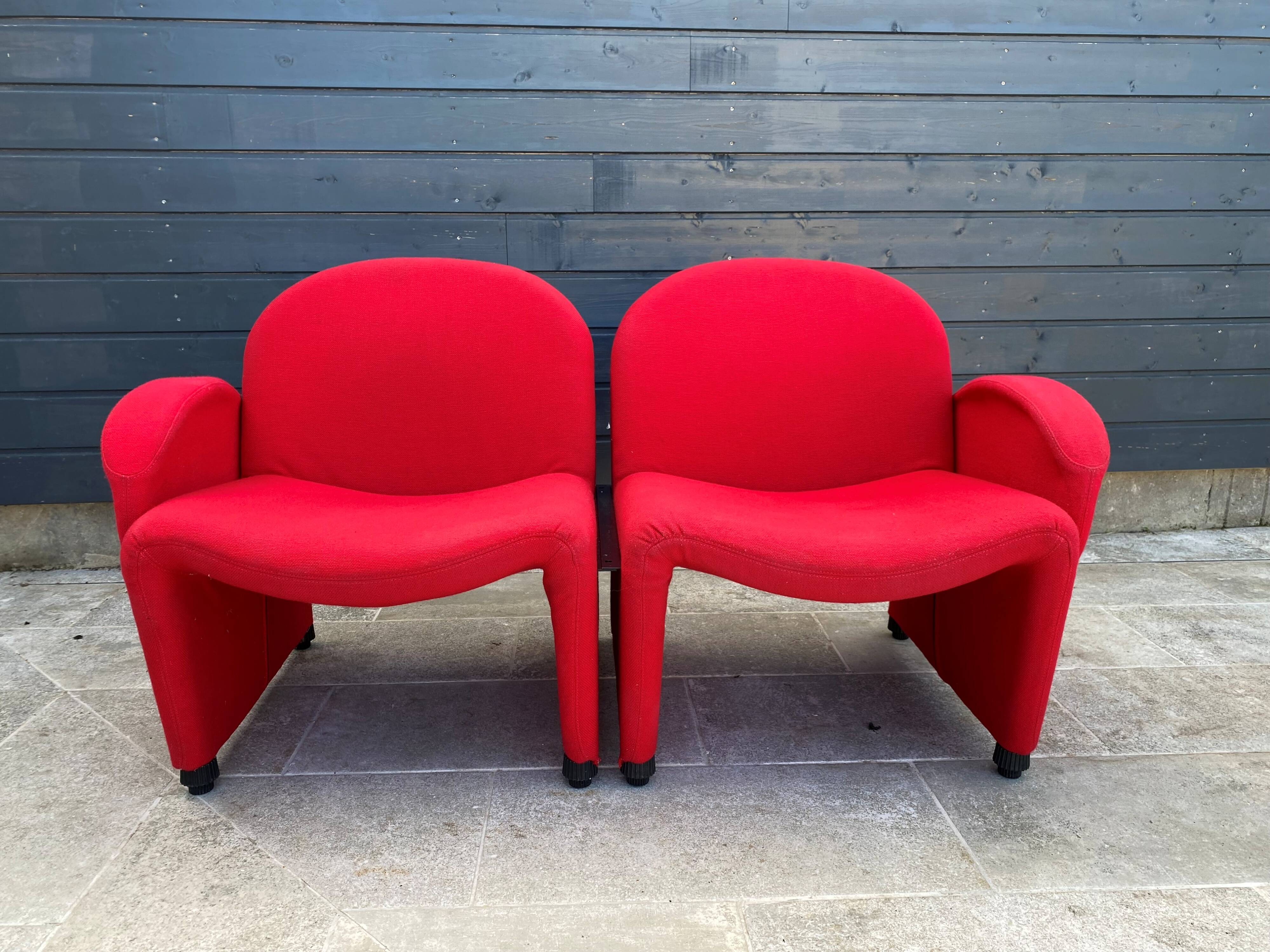 Sitland red fabric and foam armchairs, 1970s