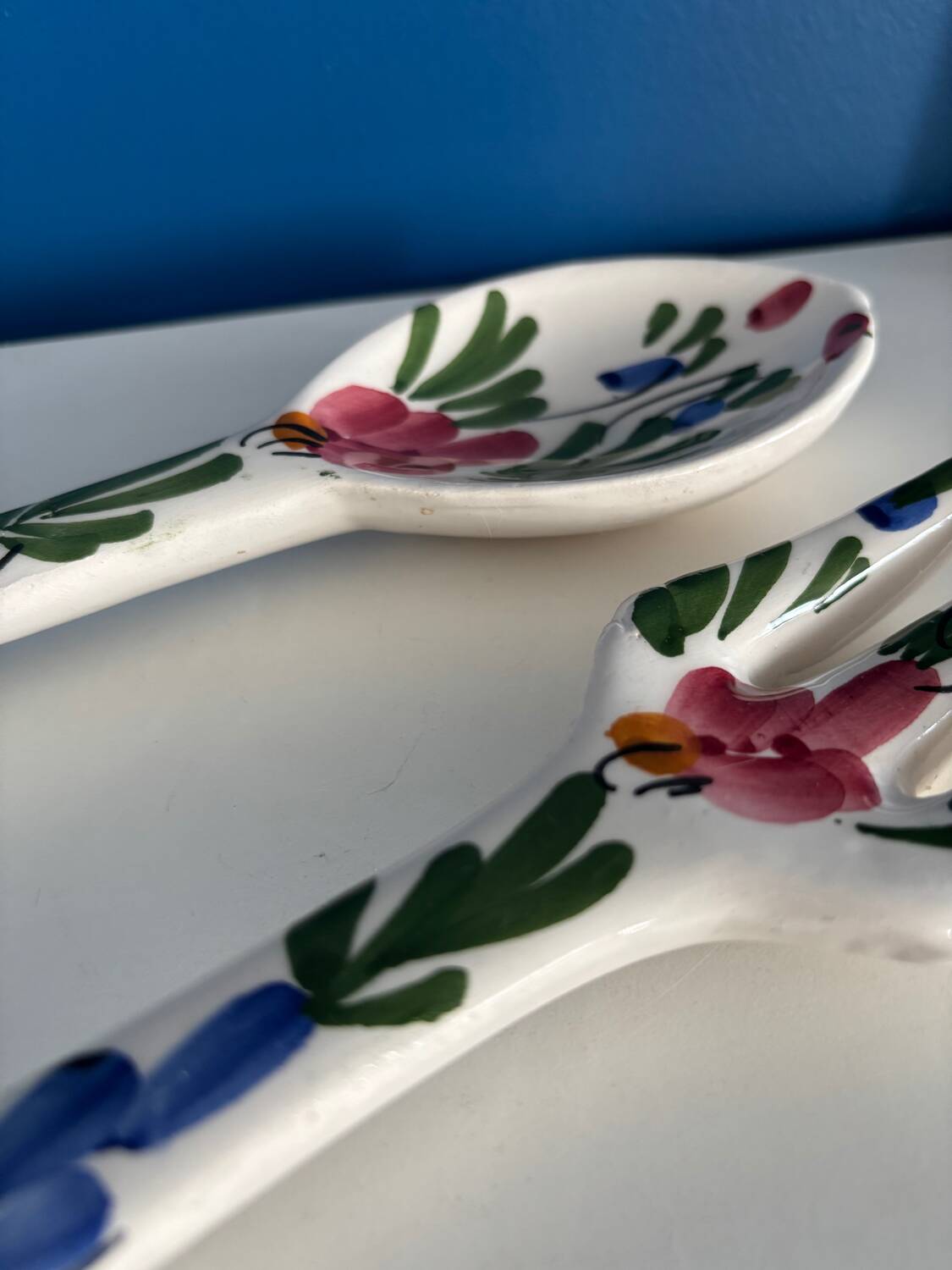 floral ceramic cutlery - vintage kitchen wall decor - set of