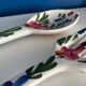 floral ceramic cutlery - vintage kitchen wall decor - set of