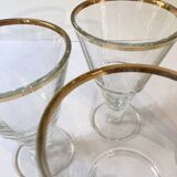 4 glass dessert bowls with gold rims, La Rochère, France
