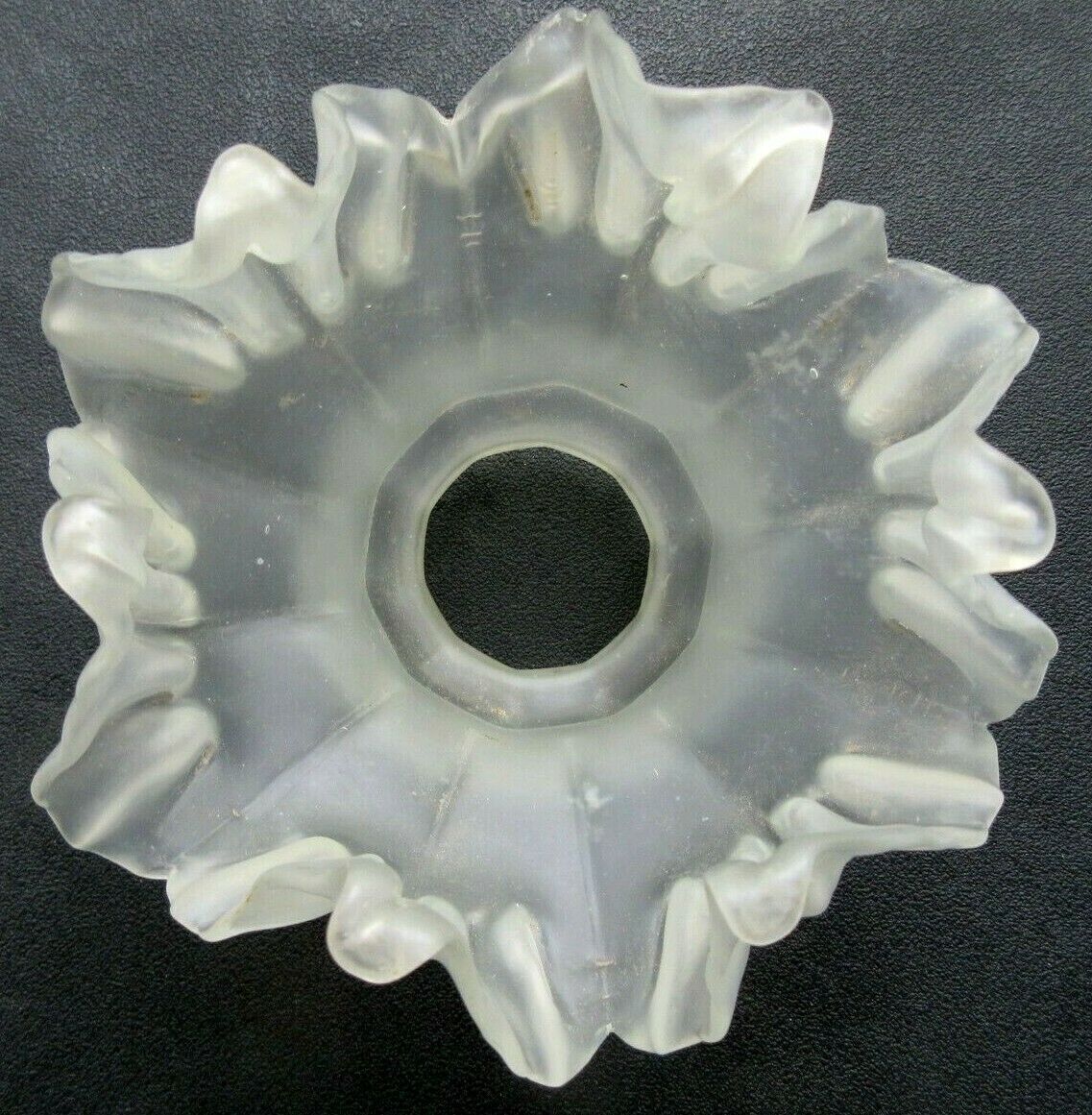 Art Deco lamp tulip, colourless glass, flower with 6 ribbed petals, curved