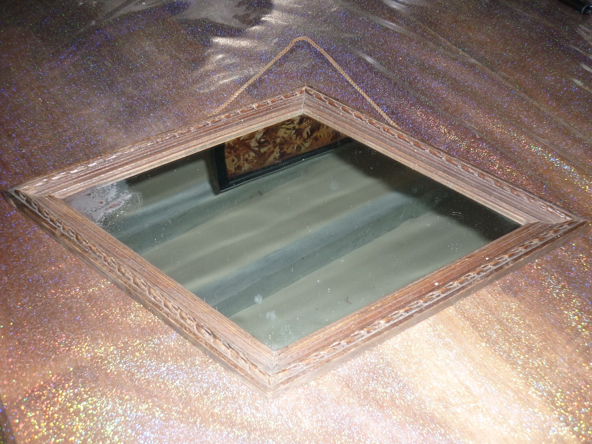 Wooden wall diamond mirror, 30s-40s 50x34cm