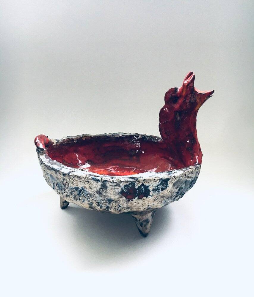 Mid-Century Art Ceramic Mystical Figural Dish, Belgium, 1960s